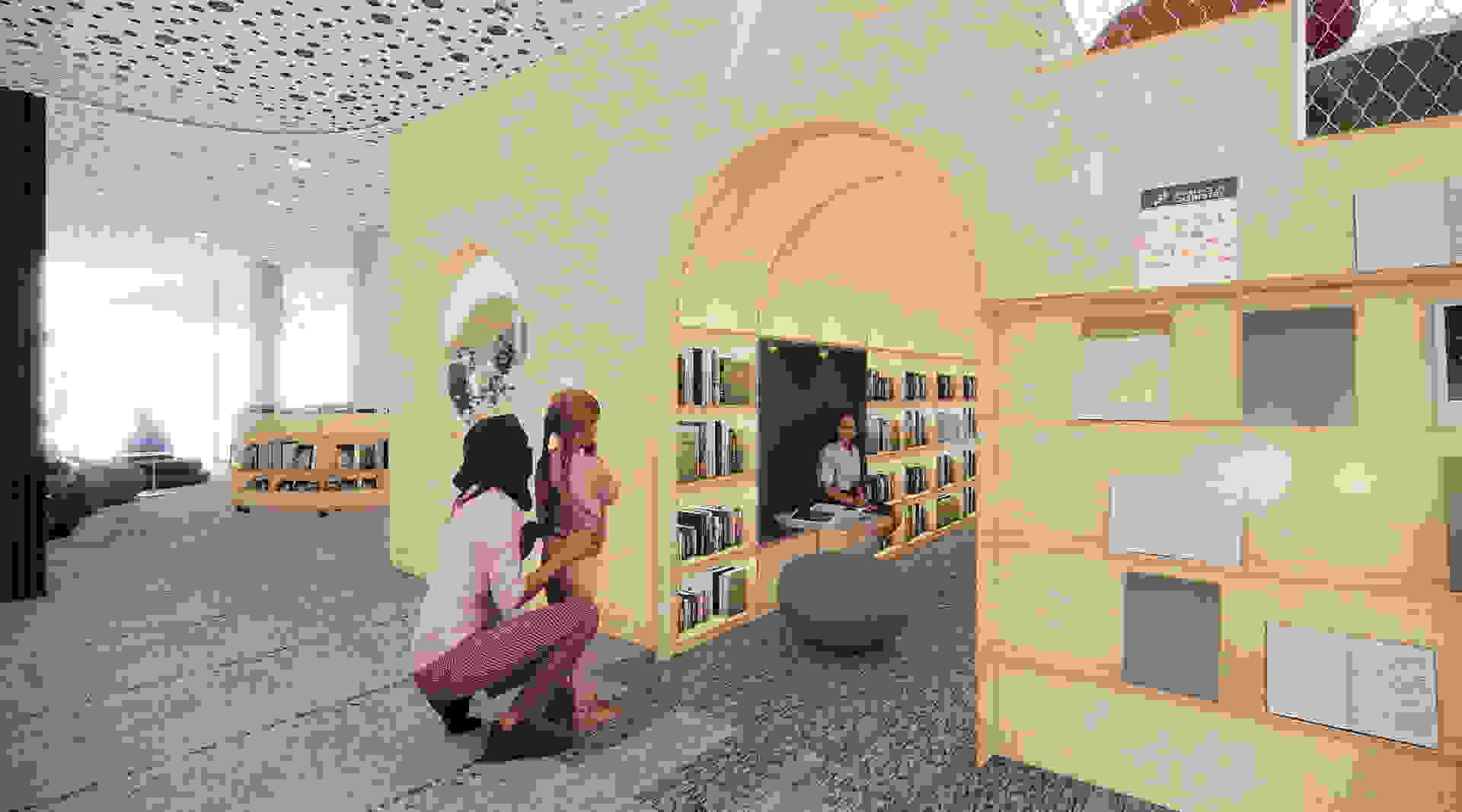 Hub d’entrée, bibliothèque et couloirs project-6